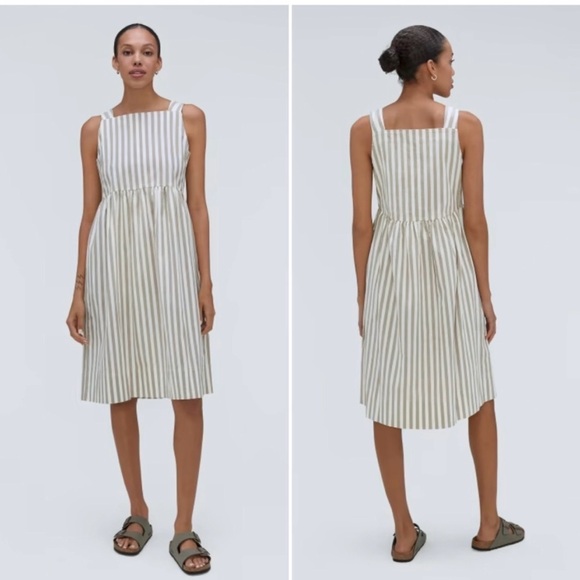 Everlane Dresses & Skirts - Everlane Seersucker Beige and White Striped Midi Dress
